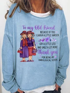 Image of Women's Funny Old Friend Smile A Lot More Graphic Printing Crew Neck Loose Simple Sweatshirt