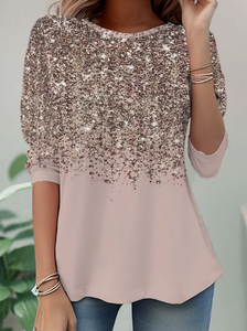Image of Women's Long Sleeve T-shirt Spring/Fall Pink Abstract Jersey Crew Neck Daily Going Out Casual Top