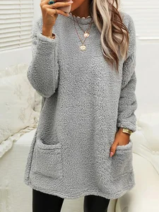 Image of Women's Crew Neck Casual Midi H-Line Fluff Dress