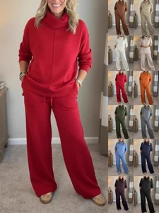 Image of Women's Adjustable Strap Plain Daily Going Out Two-Piece Set Red Casual Spring/Fall Top With Pants Matching Set
