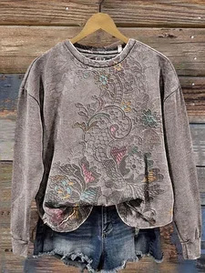 Image of Floral Print Long Sleeve Crew Neck Sweatshirt