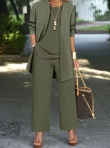 Image of Women's Plain Daily Going Out Two-Piece Set Green Casual Spring/Fall Multi-Piece Set Matching Set