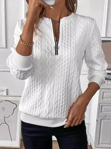 Image of Jacquard Casual Plain Loose Sweatshirt