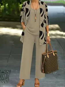 Image of Women's Abstract Daily Going Out Two-Piece Set Khaki Casual Spring/Fall Multi-Piece Set Matching Set