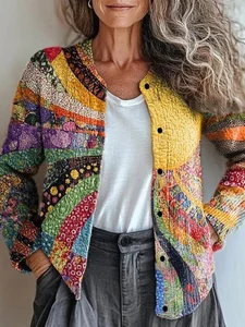 Image of Loose Knitted Psychedelic Art Casual Cardigan