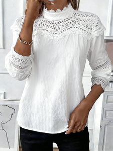 Image of Cotton-Blend Stand Collar Loose Elegant Shirt