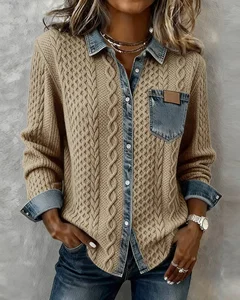 Image of Multicolor Block Elegant Loose Shawl Collar Cardigan