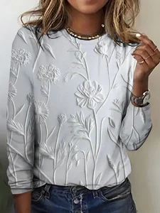 Image of 3D Plant Flower Printed Long Sleeve T-shirt