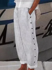 Image of Striped Cotton-Blend Casual Pants