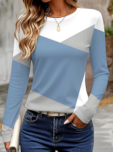 Image of Women's Long Sleeve T-shirt Spring/Fall Blue Abstract Printing Jersey Crew Neck Daily Going Out Casual Top