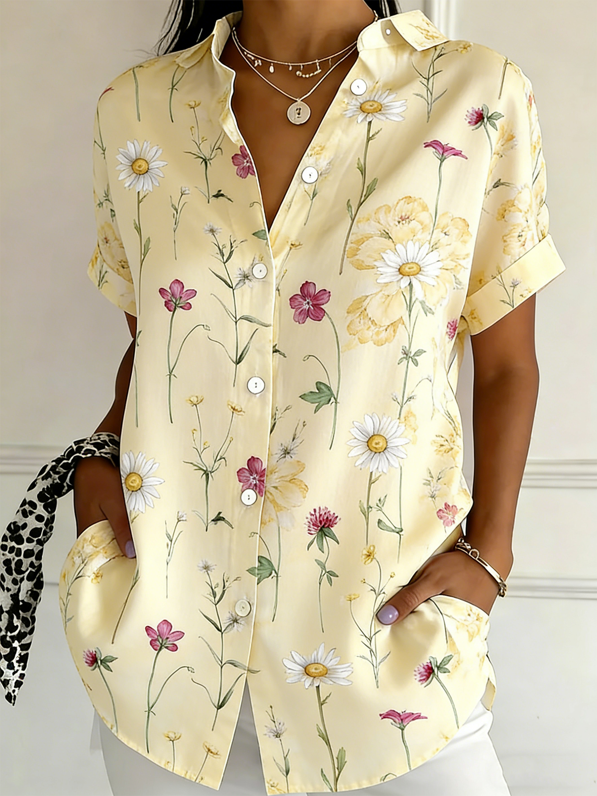 Shawl Collar Cotton And Linen Regular Fit Elegant Shirt