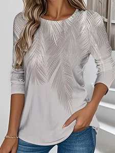 Image of Gradient Pattern Simple Cotton-Blend Crew Neck T-Shirt