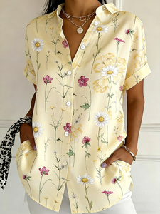 Image of Shawl Collar Cotton And Linen Regular Fit Elegant Shirt