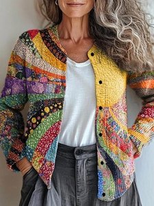 Image of Loose Knitted Psychedelic Art Casual Cardigan