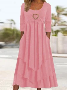 Image of Crew Neck Elegant Cotton Dress With No