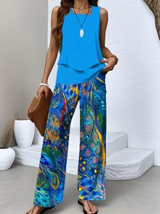 Image of Casual Psychedelic Art Two-Piece Set With No