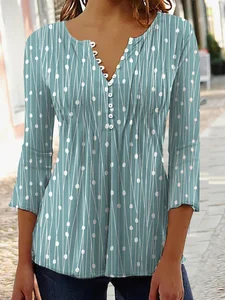 Image of Geometric Printed Jersey Casual Three Quarter Sleeve Top