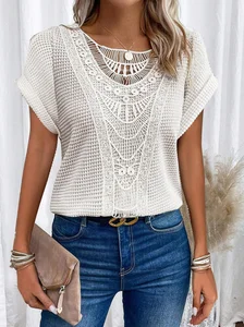 Image of Loose Crew Neck Plain Elegant T-Shirt