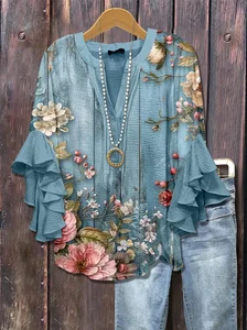 Image of Women's Floral Ruffle Sleeve Top