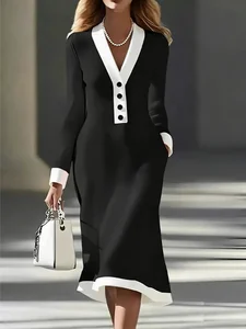 Image of Plain Regular Fit Sexy V Neck Dress With No