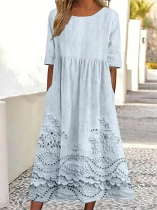 Image of Simple Crew Neck 3D Printing Dress With No