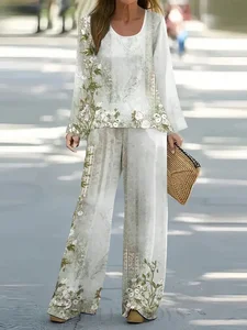 Image of Women's Floral Spring Print Casual Two-Piece Suit
