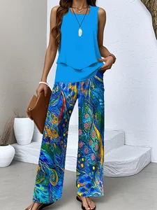 Image of Casual Psychedelic Art Two-Piece Set With No