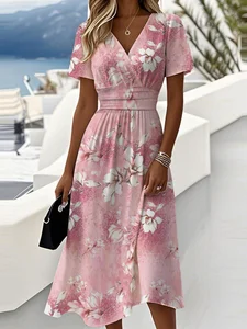 Image of Casual Gradient Pattern V Neck Dress With No