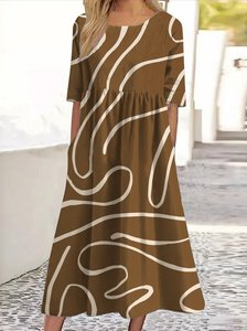 Image of Geometric line casual long dress