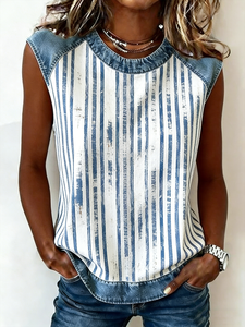Image of Crew Neck Vintage Striped Tank Top