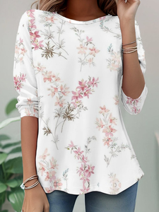 Image of Women's Long Sleeve T-shirt Spring/Fall White Floral Jersey Crew Neck Daily Going Out Casual Top