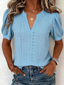 Image of Plain V Neck Elegant Loose T-Shirt