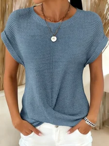 Image of Plain Loose Crew Neck Casual T-Shirt