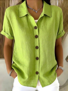 Image of Shirt Collar Simple Regular Fit Linen Blend Shirt