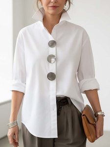 Image of Plain Shirt Collar Metal Button Commuting Going Out Casual Shirt