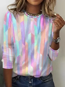 Image of Women's Long Sleeve T-shirt Spring/Fall As Picture Abstract Printing Jersey Crew Neck Daily Going Out Casual Top