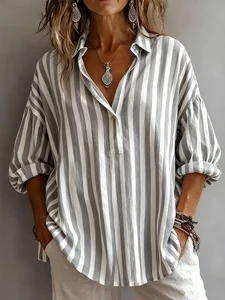 Image of Women's Long-Sleeve Striped Casual Shirt