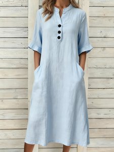 Image of Casual Plain Stand Collar Midi Dress