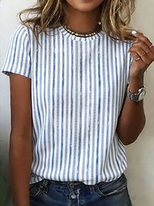 Image of Cotton Striped Casual T-Shirt