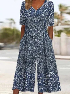 Image of Women's H-Line V Neck Daily Going Out Casual Printing Floral Summer Ankle Pants Jumpsuit Romper
