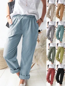 Image of Women's Elastic Waist H-Line Turnip Pants Daily Going Out Pants Blue Casual Split Joint Plain Spring/Fall Pants
