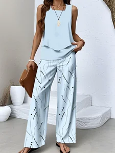 Image of Women Abstract polka dots Casual Summer Polyester Natural No Elasticity Daily Regular Fit No Two-Piece Sets