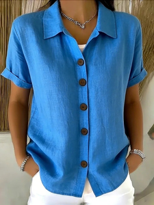Image of Shirt Collar Simple Regular Fit Linen Blend Shirt