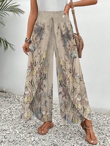 Image of Women’s Floral Print Smocked High Waist Split Wide Leg Boho Palazzo Pants