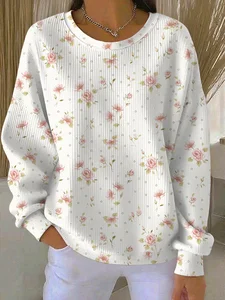 Image of Casual Printing Floral Crew Neck Sweatshirt