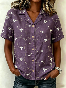 Image of Floral Loose Shawl Collar Elegant Shirt