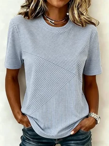 Image of Regular Fit Striped Casual Cotton T-Shirt