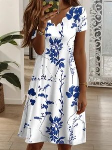 Image of Elegant Cotton-Blend Floral Dress With No