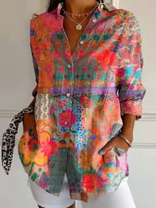 Image of Vintage Floral Buttoned Shirt Collar Shirt