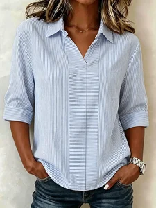 Image of Vintage Striped Shawl Collar Loose Shirt